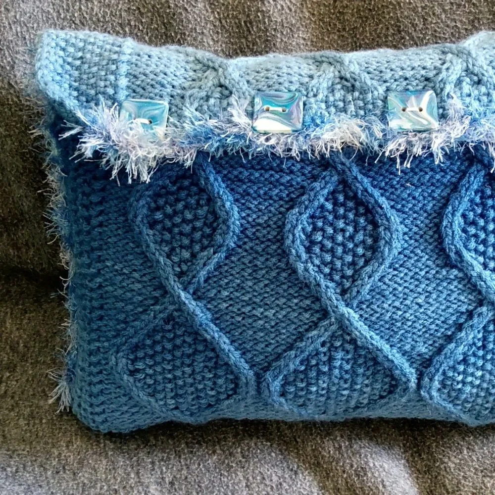 Hand Crafted Knit Pillow Ombre Cable Designer Throw Home Decor Cerulean …